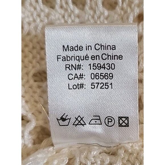 ELAN Crochet Patches Womens Large V Neck Sweater Off White Collared Cream Knit - Picture 8 of 9